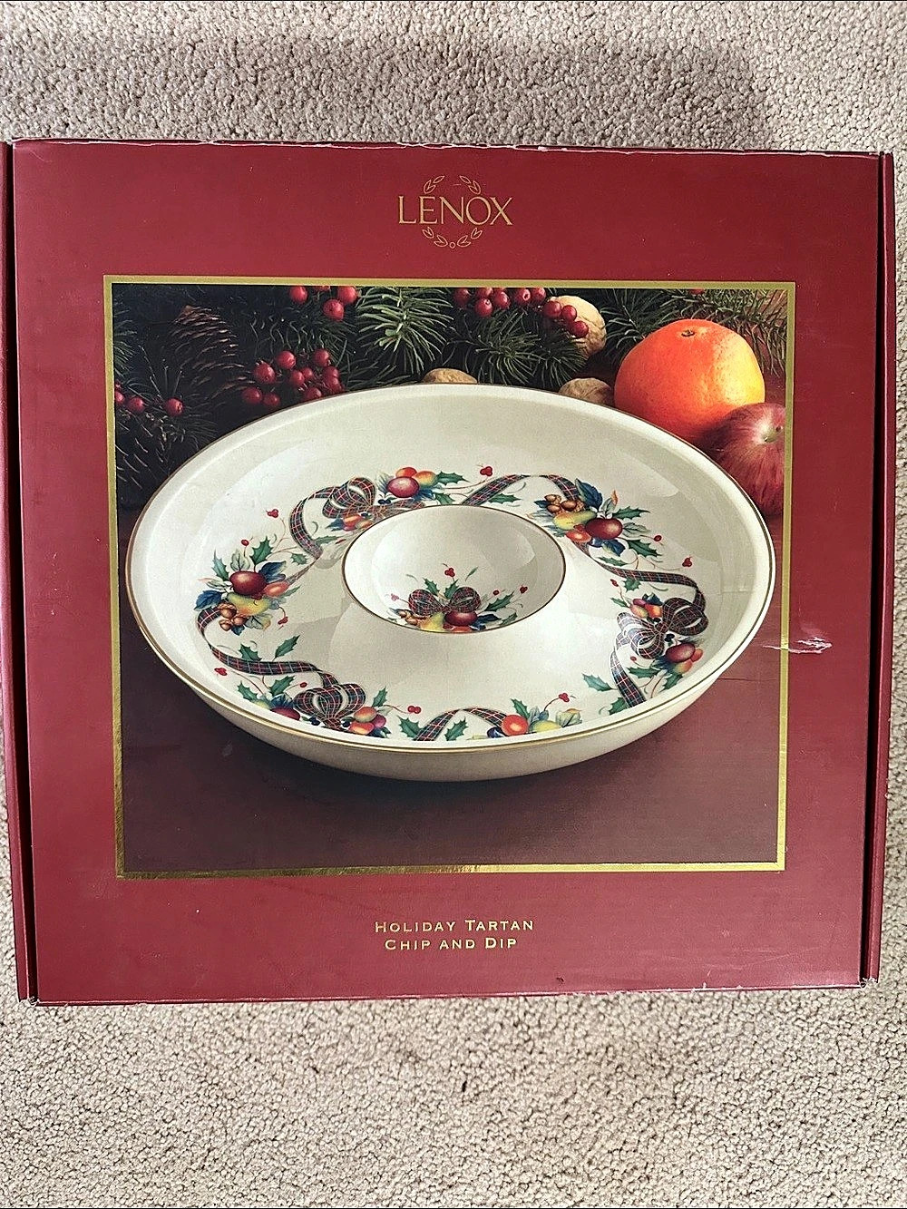 Lenox Holiday Tartan Chip and Dip Set Red & Green
